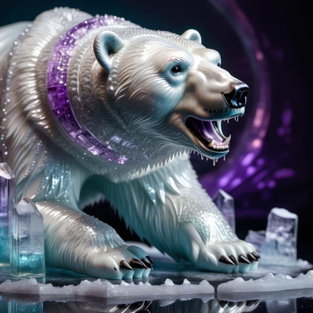 Victorian Polar Bear with Amethyst in Hyperreal Style