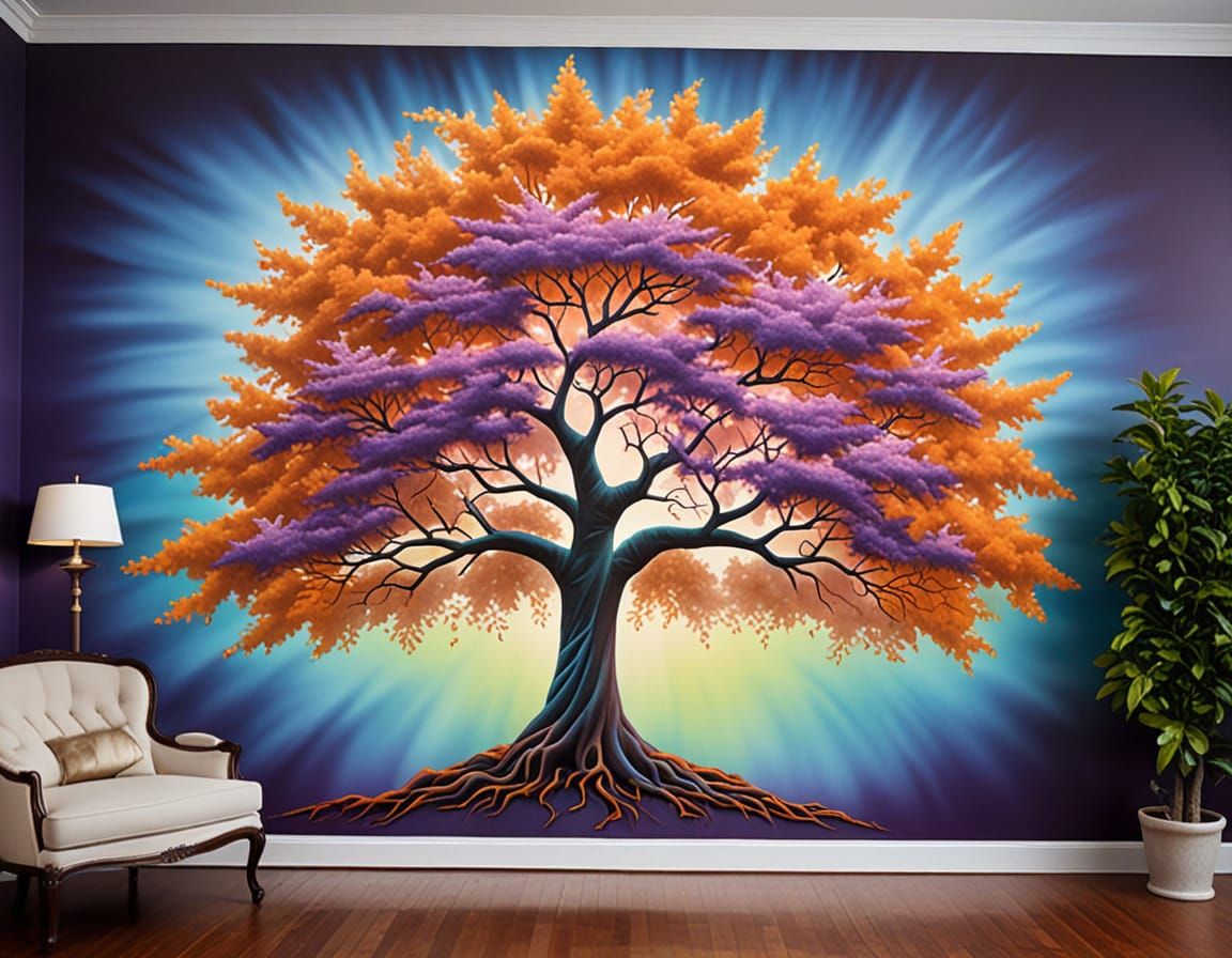 Majestic Tree Airbrush Painting on Textured Wall