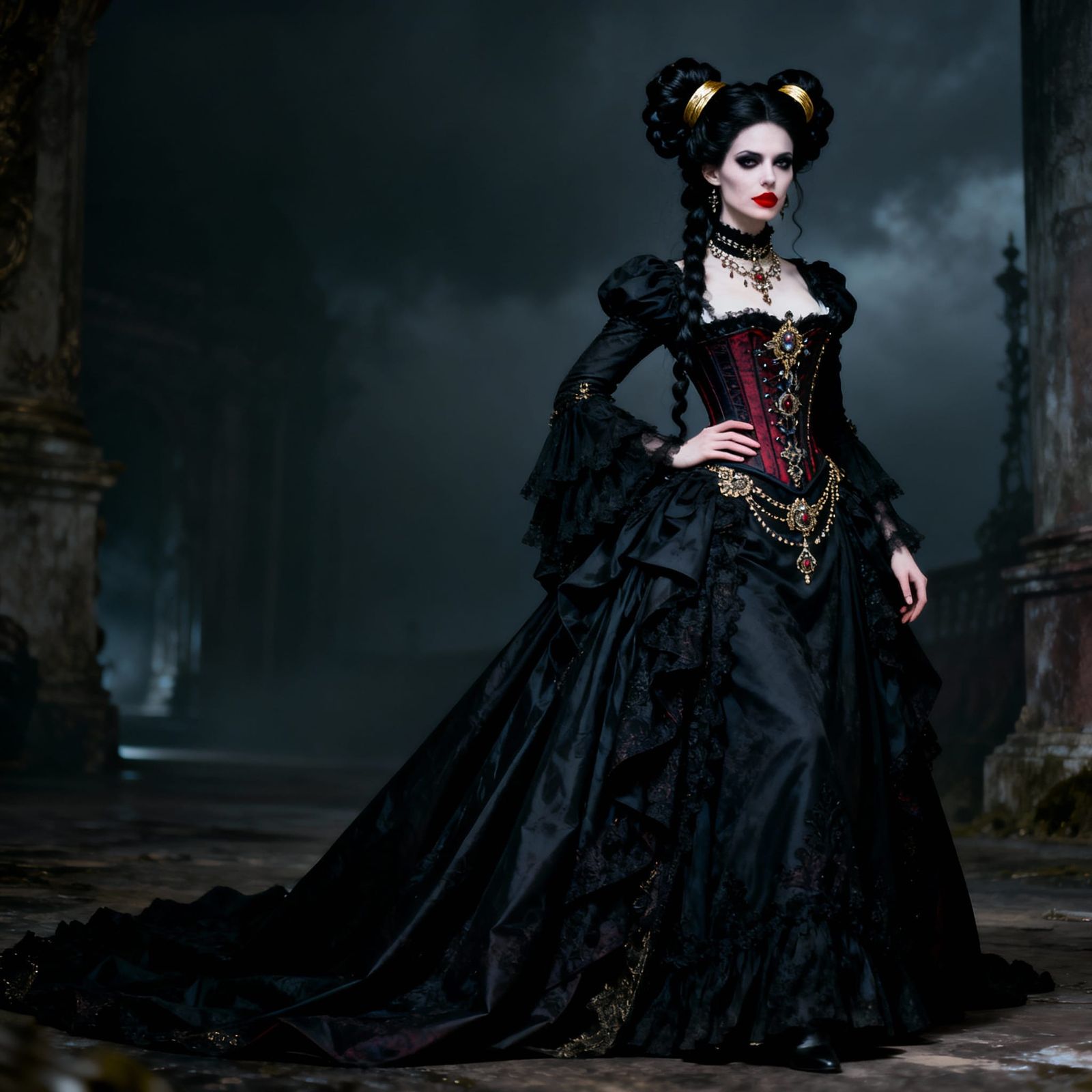 Elegant Vampire Woman in Victorian Gown
