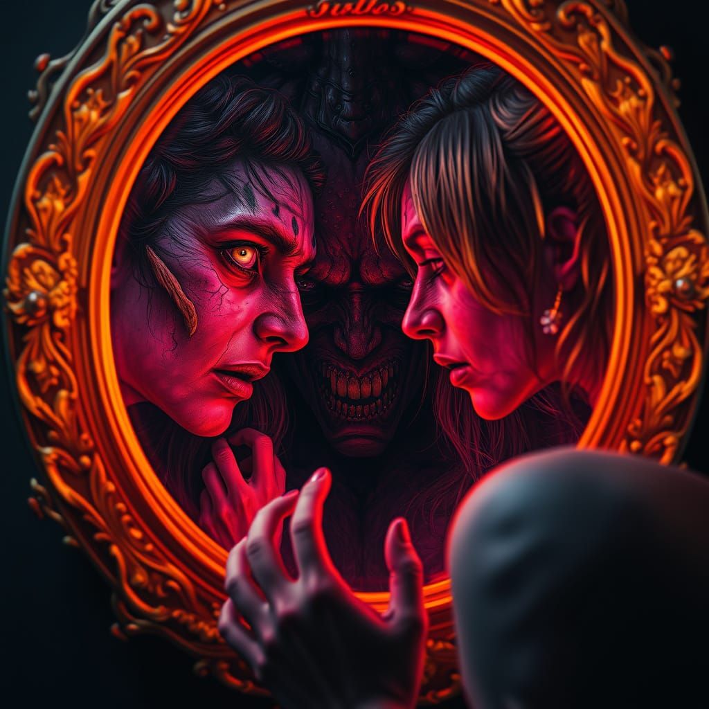 Monster in the Mirror: Dark Fantasy Digital Art