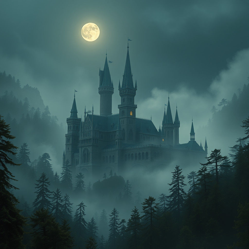 Mystical Castle in Primeval Forest: Cinematic Matte Painting