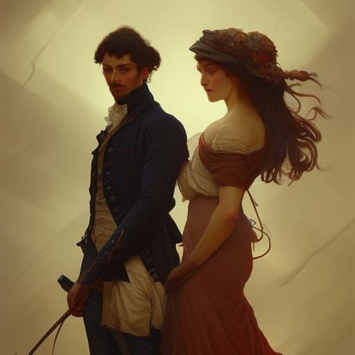 French Revolution Couple Portrait in Art Nouveau Style
