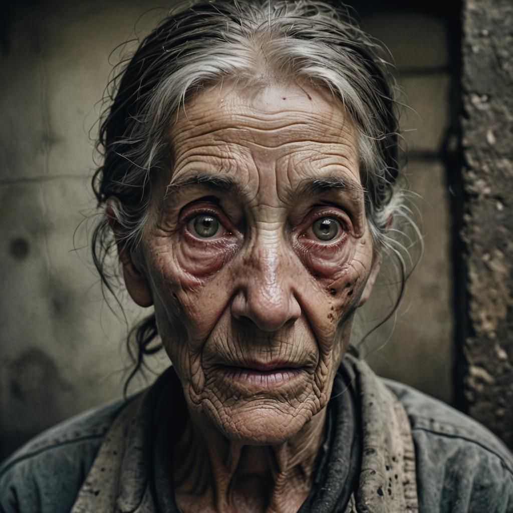 Dramatic Portrait of Elderly Woman in Tartarus