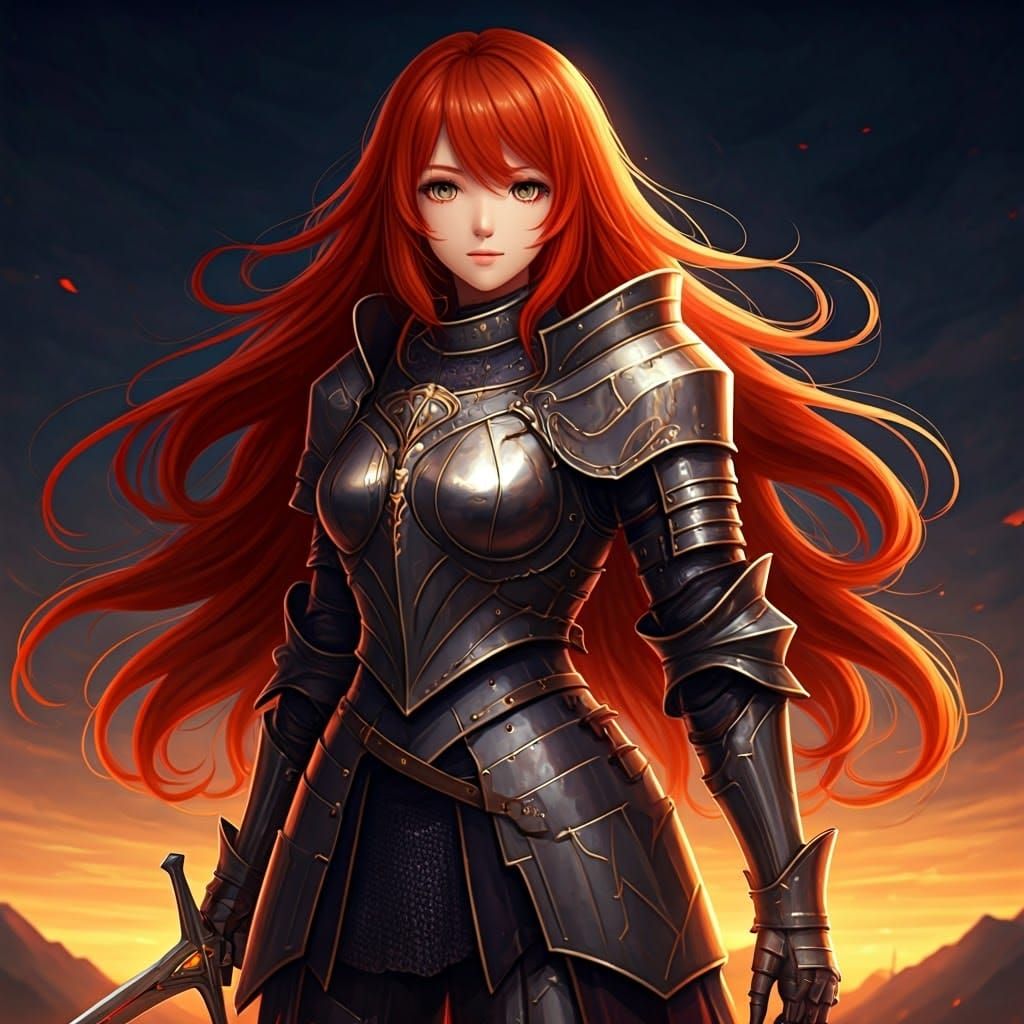 Fiery Witch Knight in Golden Sunlight: Fantasy Portrait
