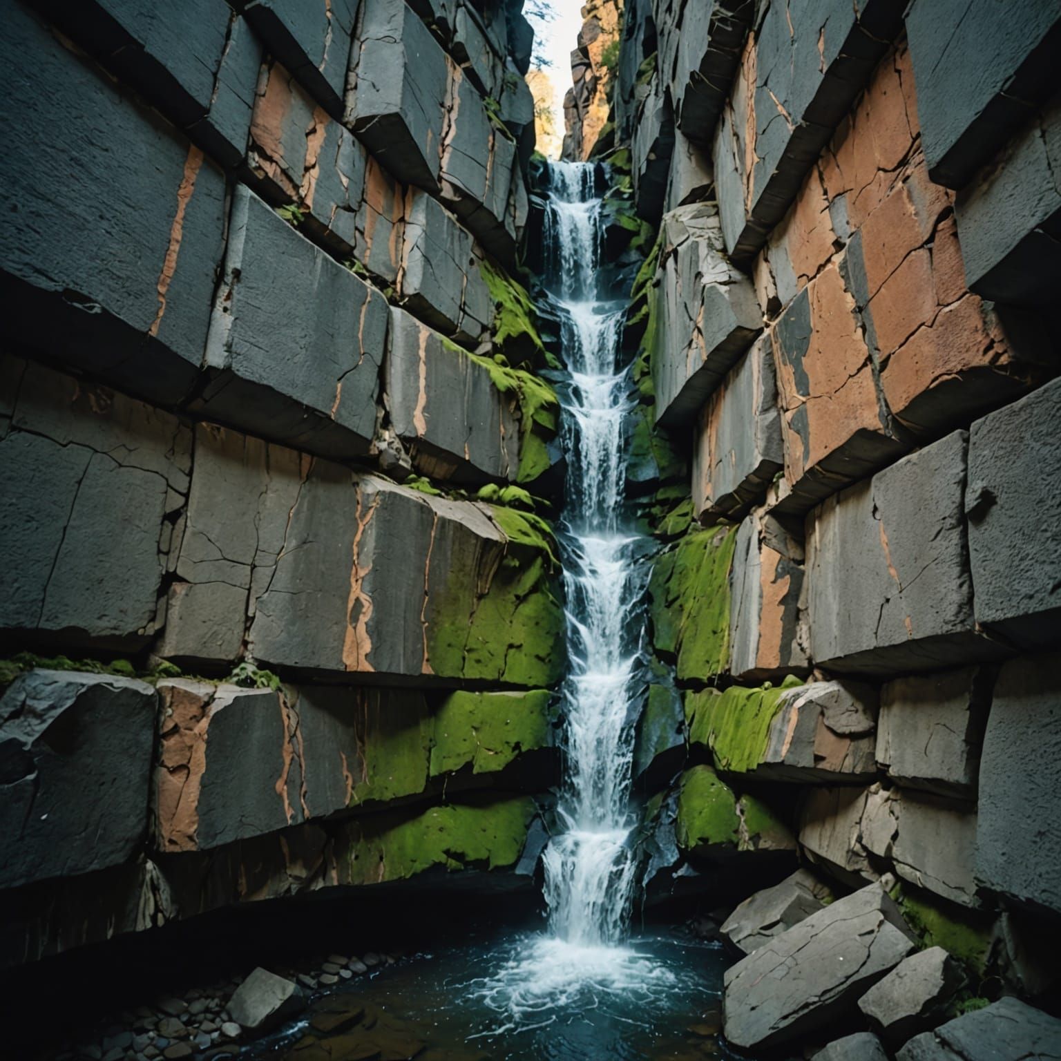 Cinematic Water Streams Through Wall Cracks