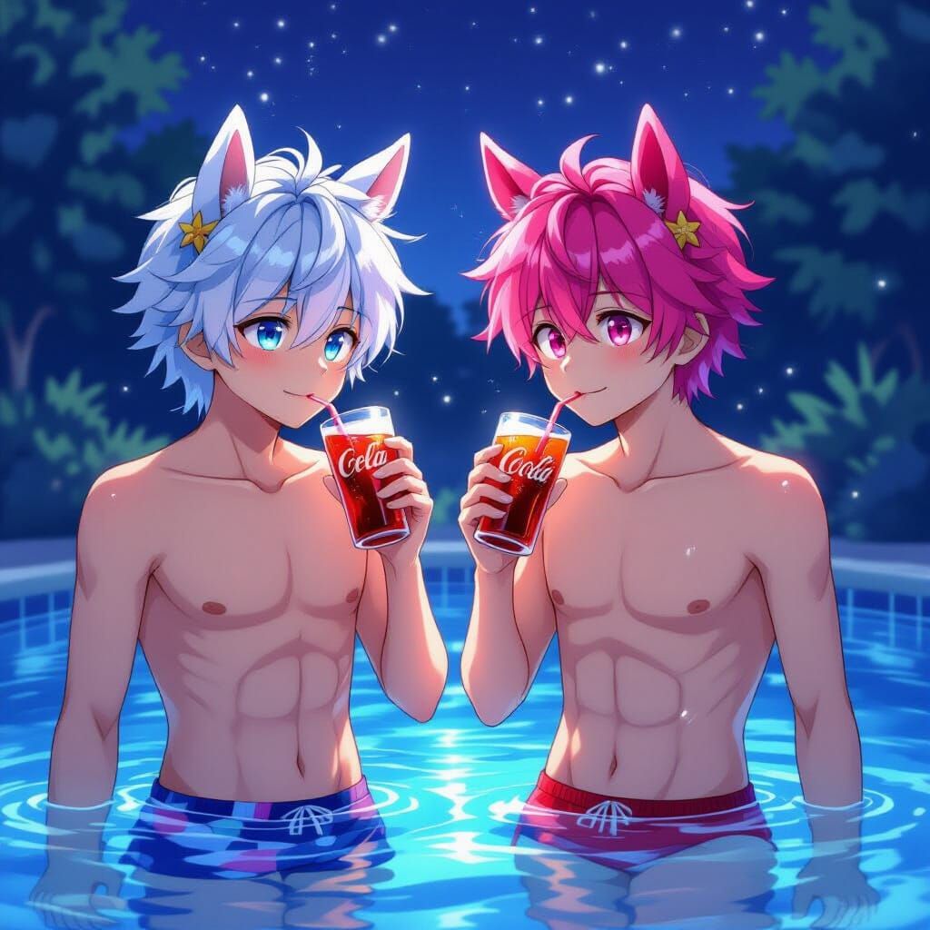 Anime Men with Horse Ears in Cel-Shaded Style