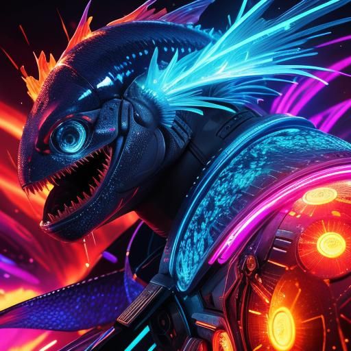 Electrifying Betta Fish Portrait in Neon-Infused Style