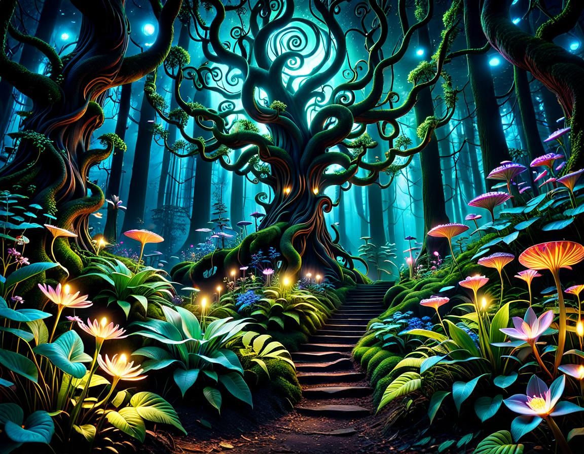 Ethereal Fantasy Forest at Night in High Detail