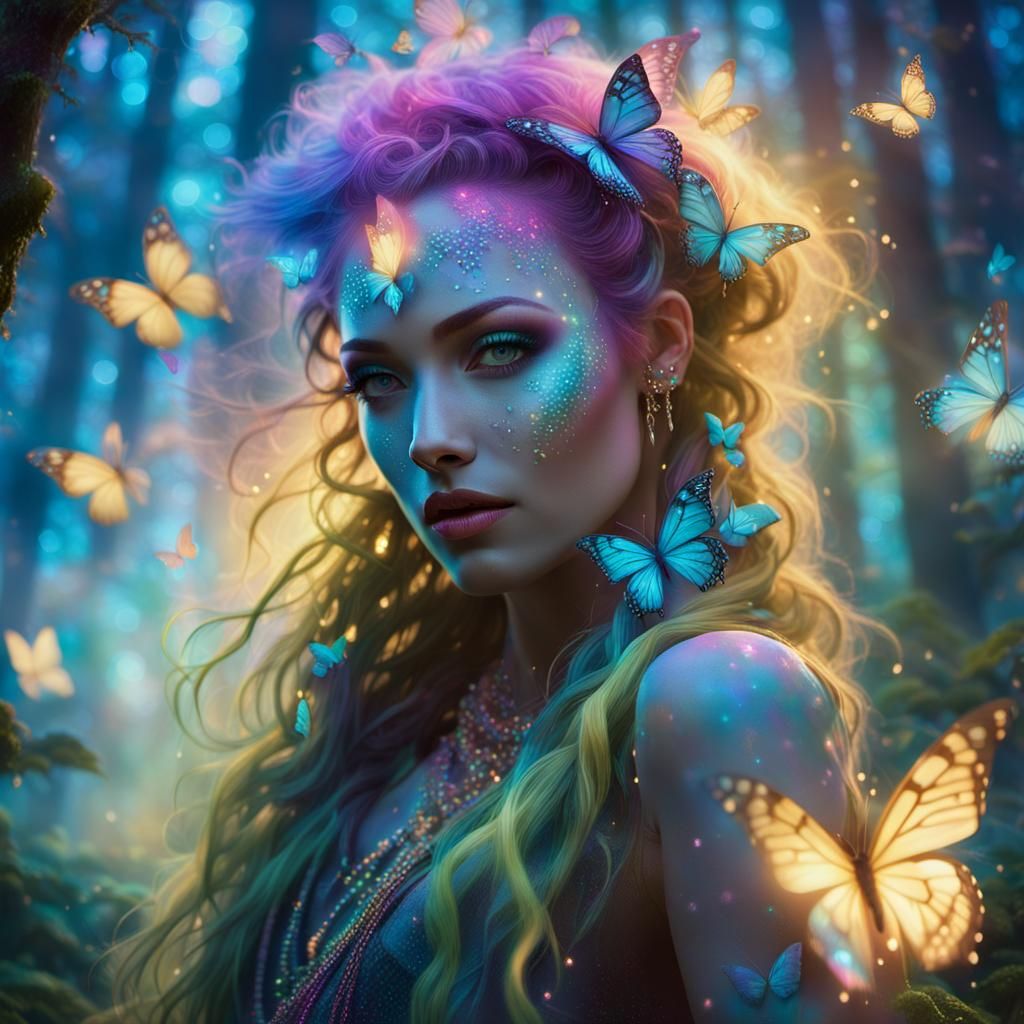 Rave Girl Dancing in Mystical Ethereal Forest