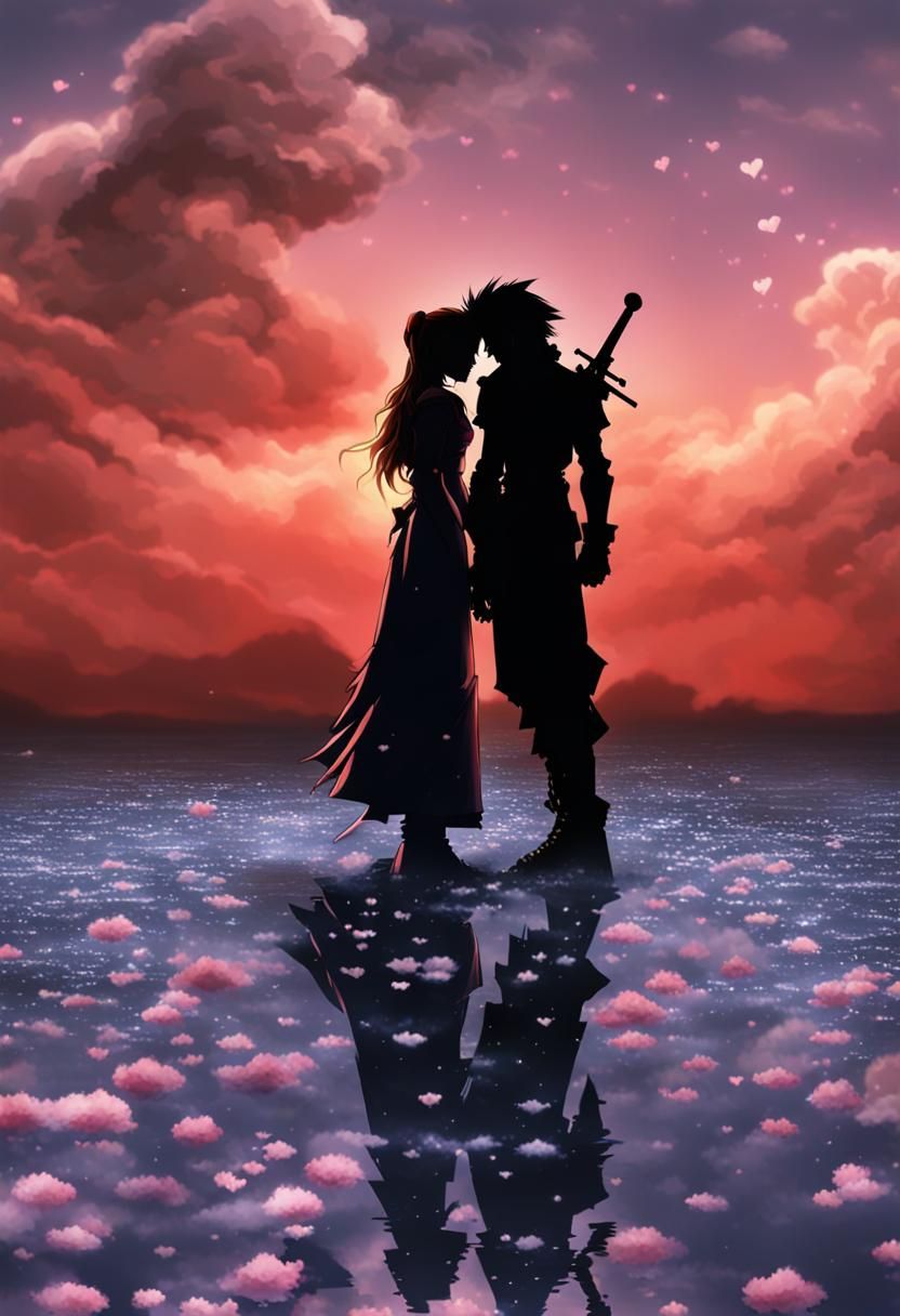 Romantic Final Fantasy 7 Art: Aerith and Cloud