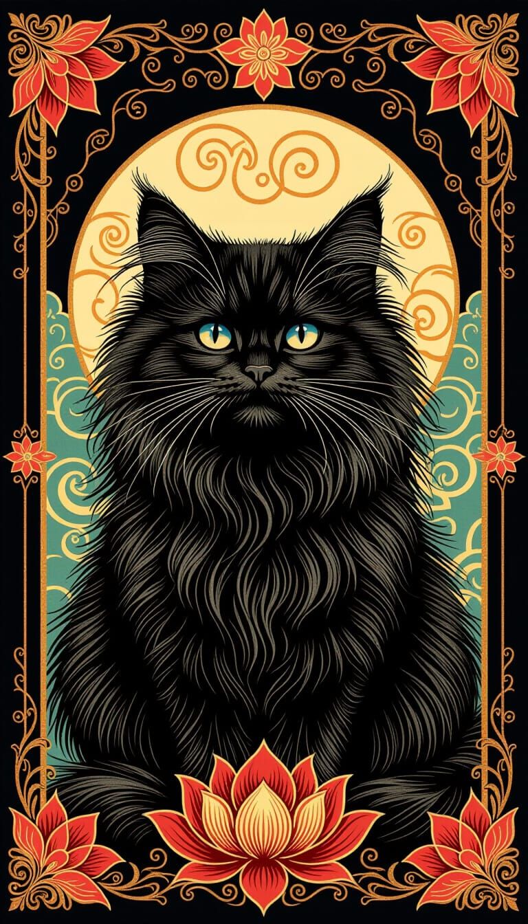 Regal Cat on 1960s Postcard in Lotus Design