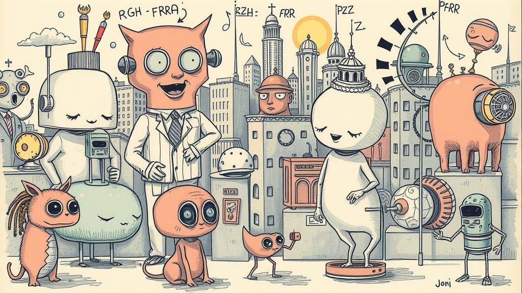 Surreal Urban Scene in Cartoonish Style