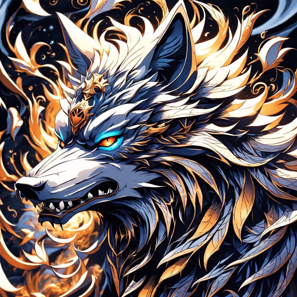 Manga-Inspired Wolf Spirit with Vibrant Fur and Glowing Eyes