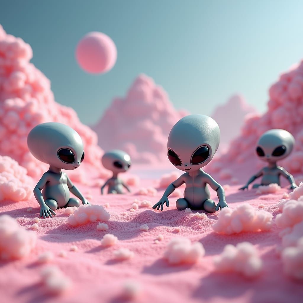 Grey Aliens Living on a Cotton Candy Planet