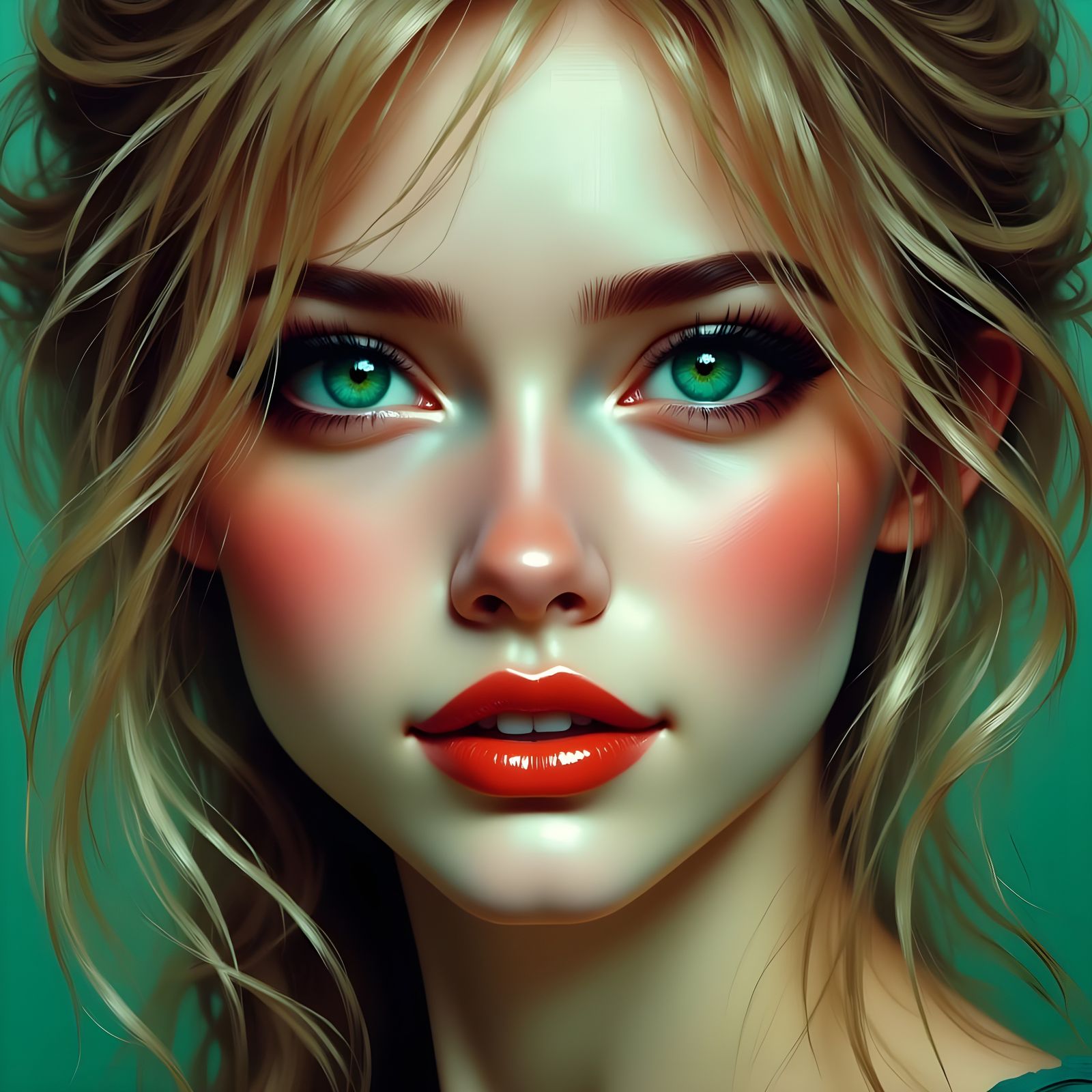 Norse Goddess with Emerald Eyes in a Green Gown