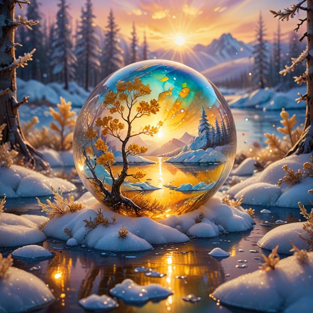 Surreal Arctic Tundra with Gold Leaf