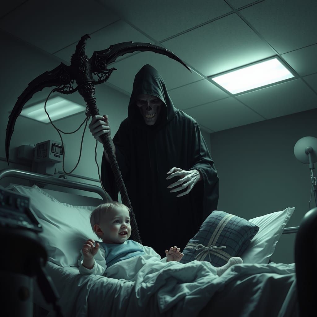 Grim Reaper Takes Child's Soul: Dark Gothic Art