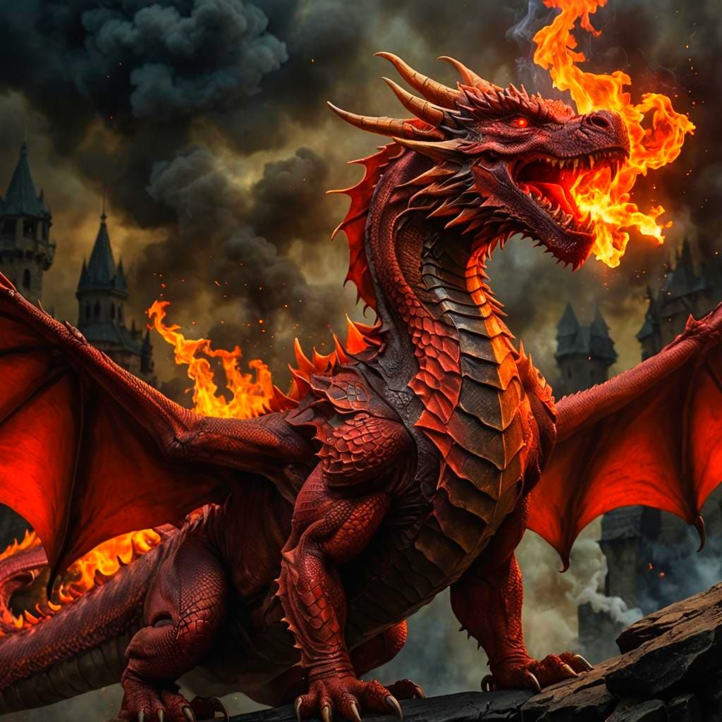 Fearsome Red Dragon Unleashing Fiery Breath