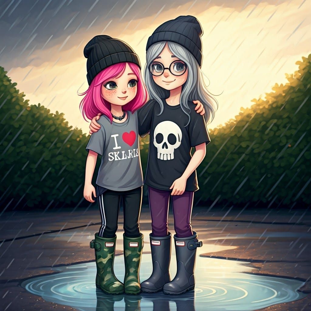 Girls Playing in the Playground After Rain