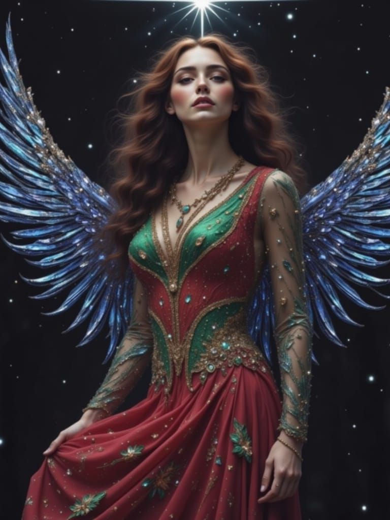 Christmas Angel with Glass Wings in Snowy Forest