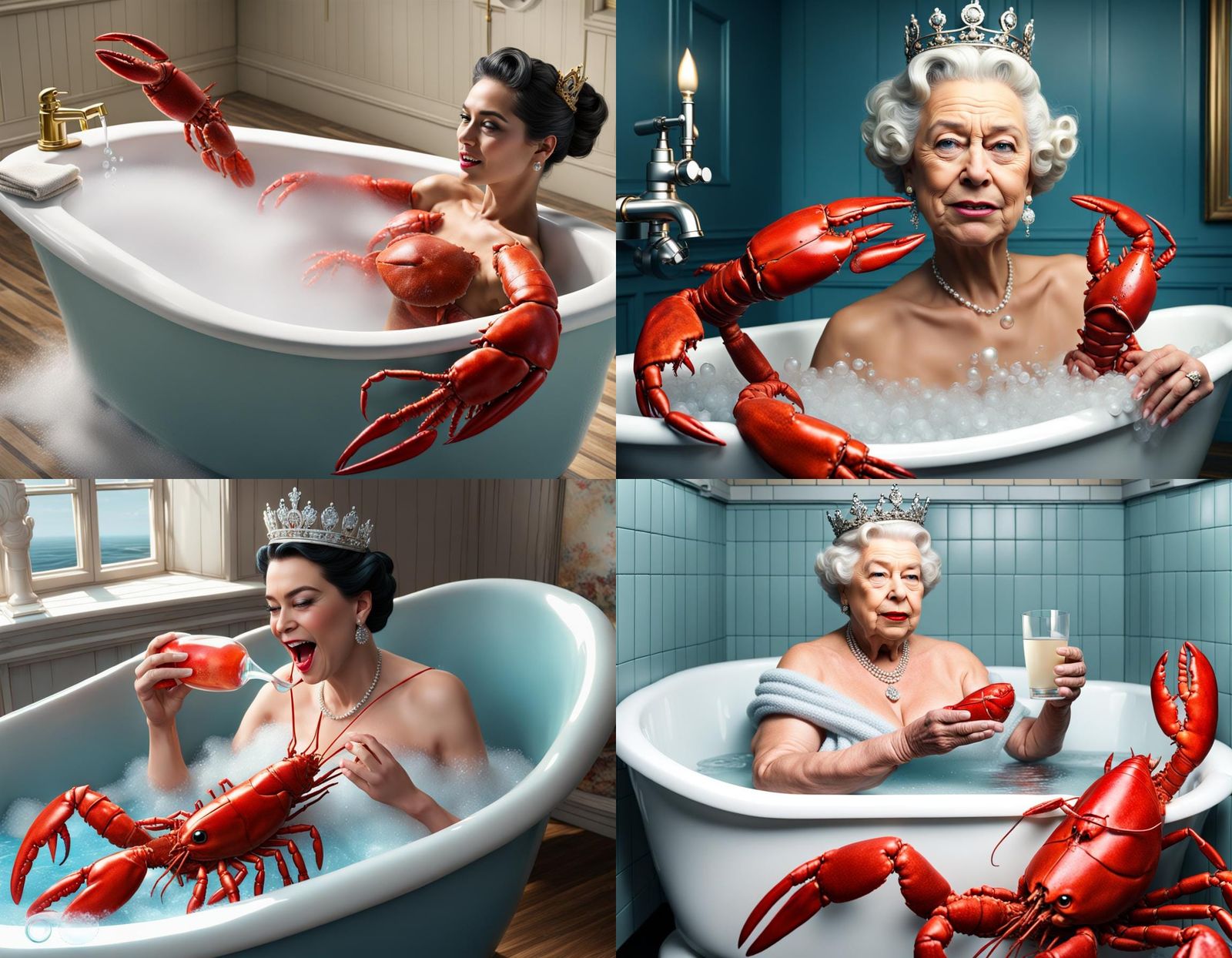 Queen Elizabeth: Ultra-Realistic Bubble Bath Portrait