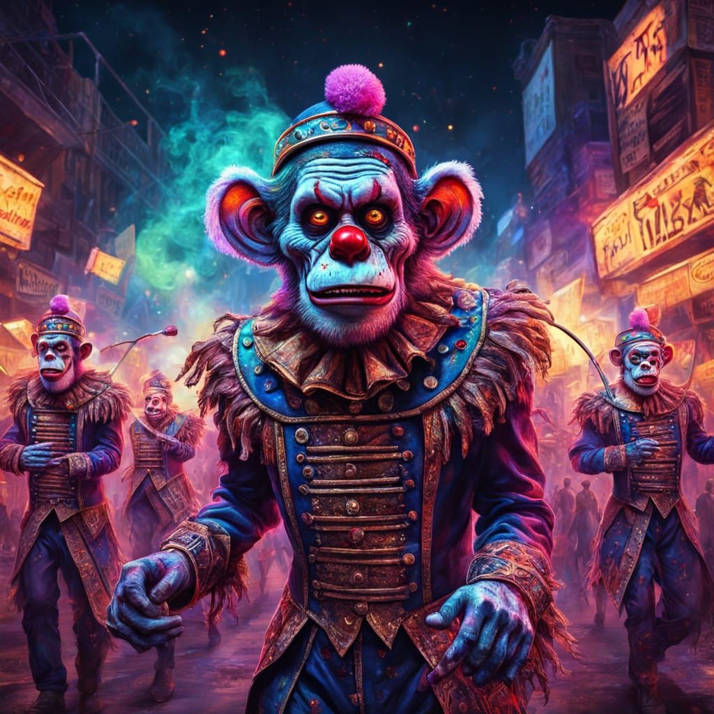 Cosmic Zombie Monkey Clown Marching Band Illustration