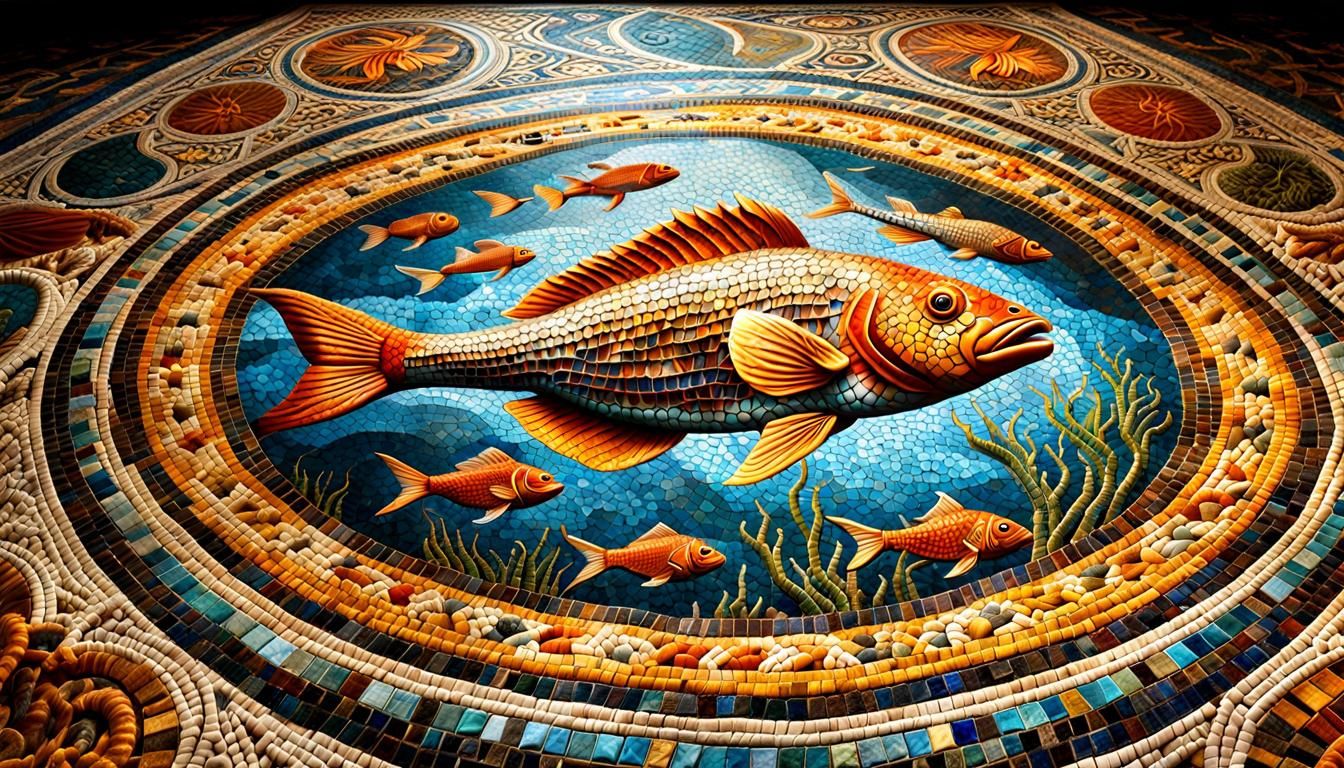 Roman Mosaic Floor with Sea Creatures in 8K