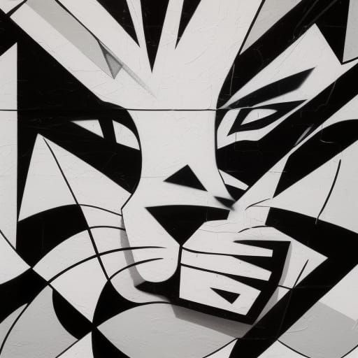 Cubist Graffiti Lion in Black and White