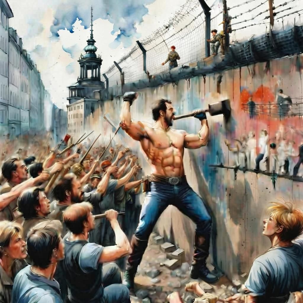 Berlin Wall Dismantling: A Watercolor Illustration