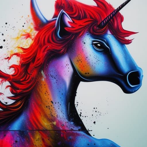 Fiery Unicorn in Graffiti Splash Art Style