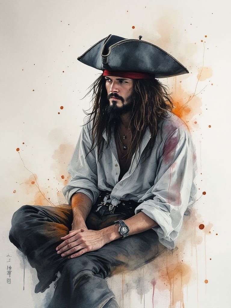 Blackbeard Portrait in Ethereal Watercolor Style