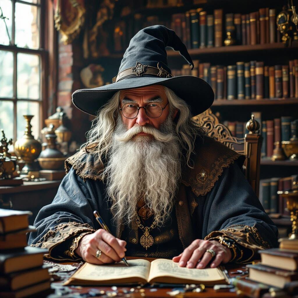 Wise Wizard Portrait in Rembrandt-Inspired Oil Painting