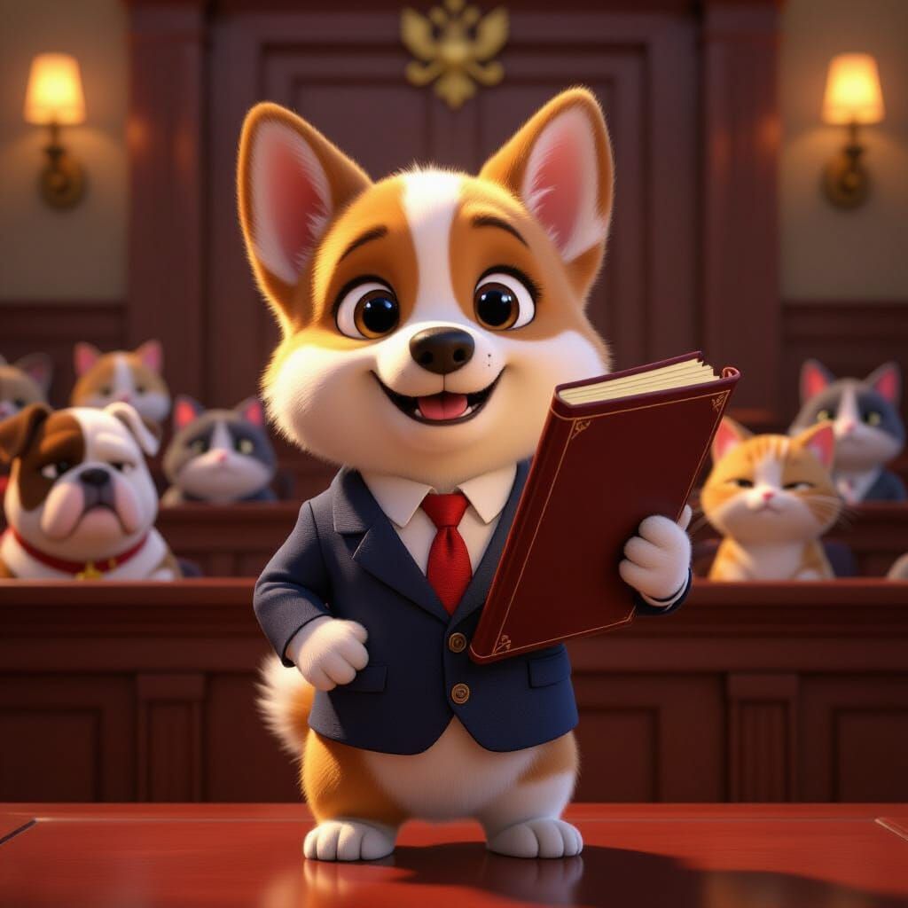 Adorable Corgi Puppy Lawyer in Pixar Style Animation