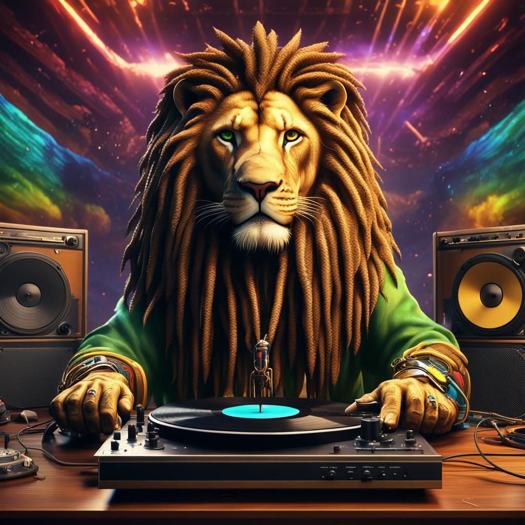 Reggae DJ in Radio Studio with Vinyl Records