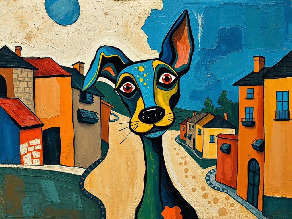 Cubist Canine Portrait in Earthy Tones