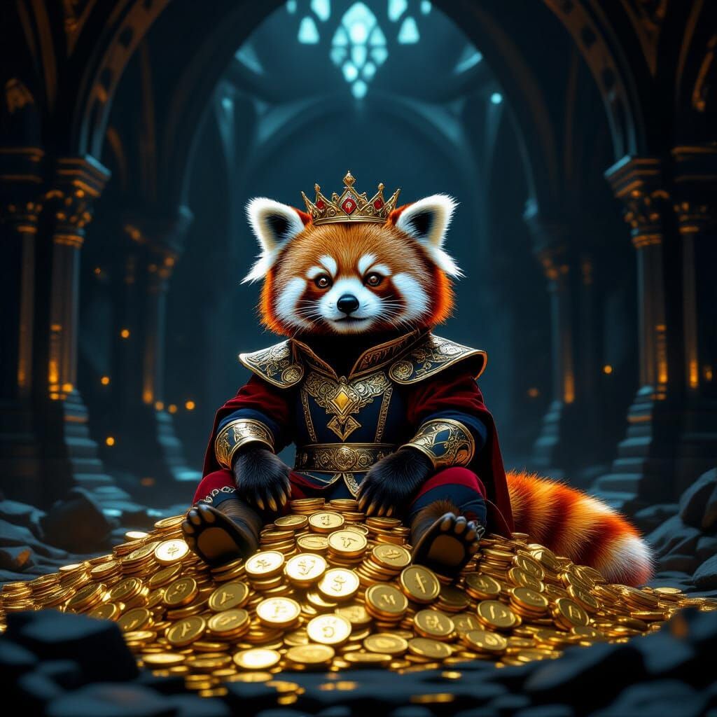 Red Panda King of Diamonds on Glowing Coins