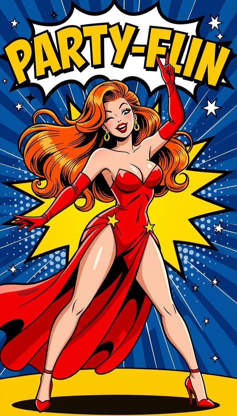 Dynamic Anime Pin-Up Girl with Party Flair