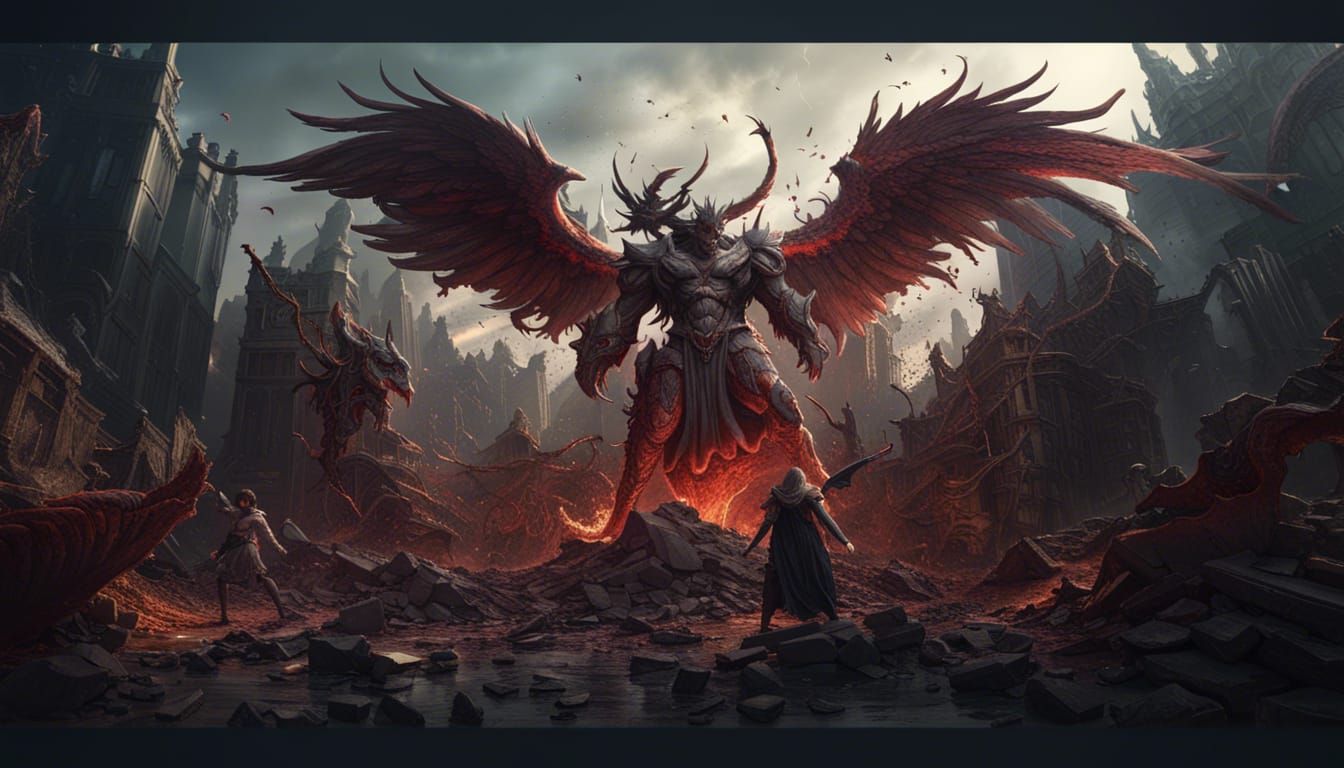 Angel vs Demon Battle in a Destroyed World
