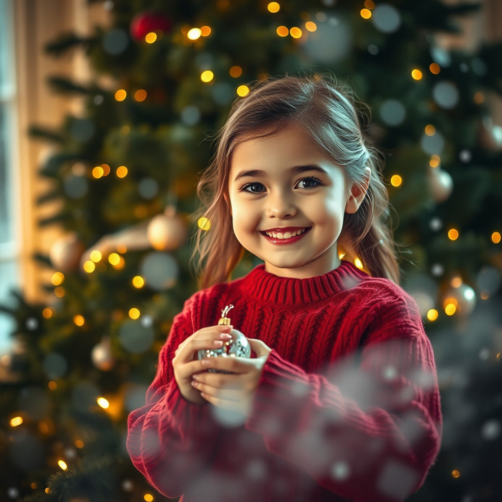 Girl with Christmas Ornament in Soft Natural Lighting