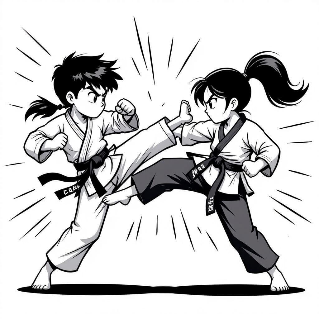 Dynamic Vector Art of Martial Artists in Combat