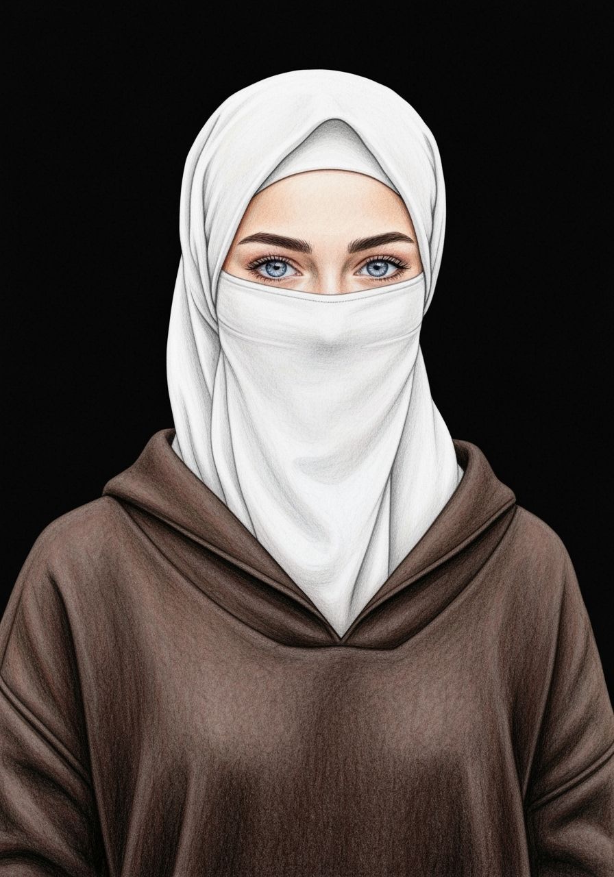 Elegant Niqabi Woman Portrait in Color Pencil