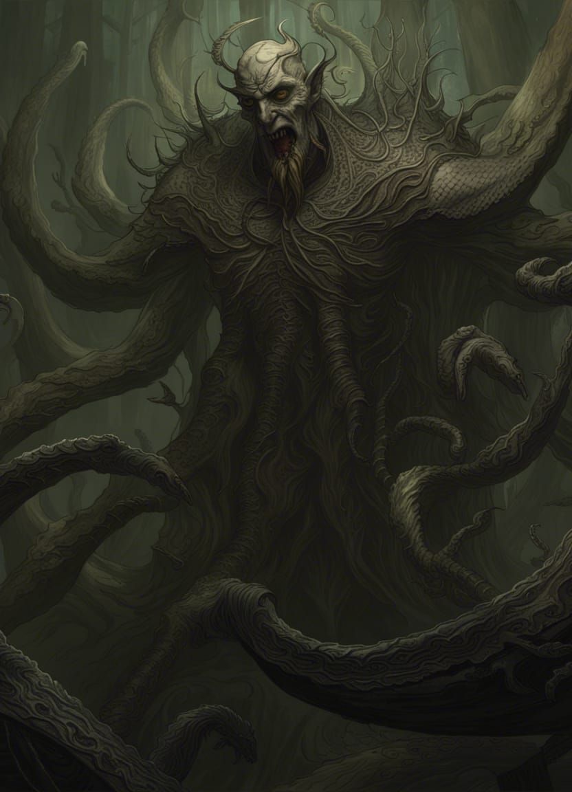 Horrifying Lovecraftian Elder Thing in Gothic Style
