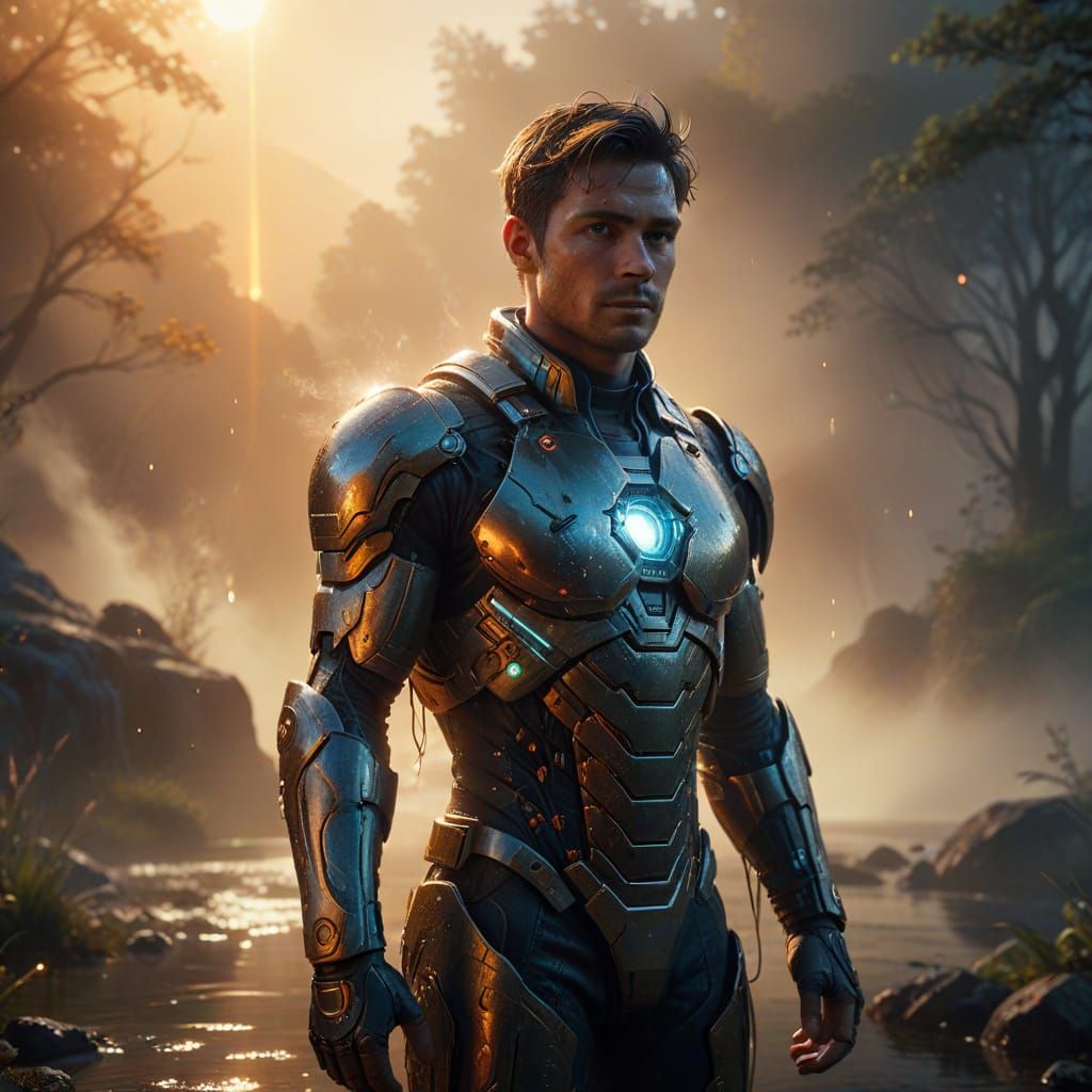 Ethereal Hero in Golden Hour Glow