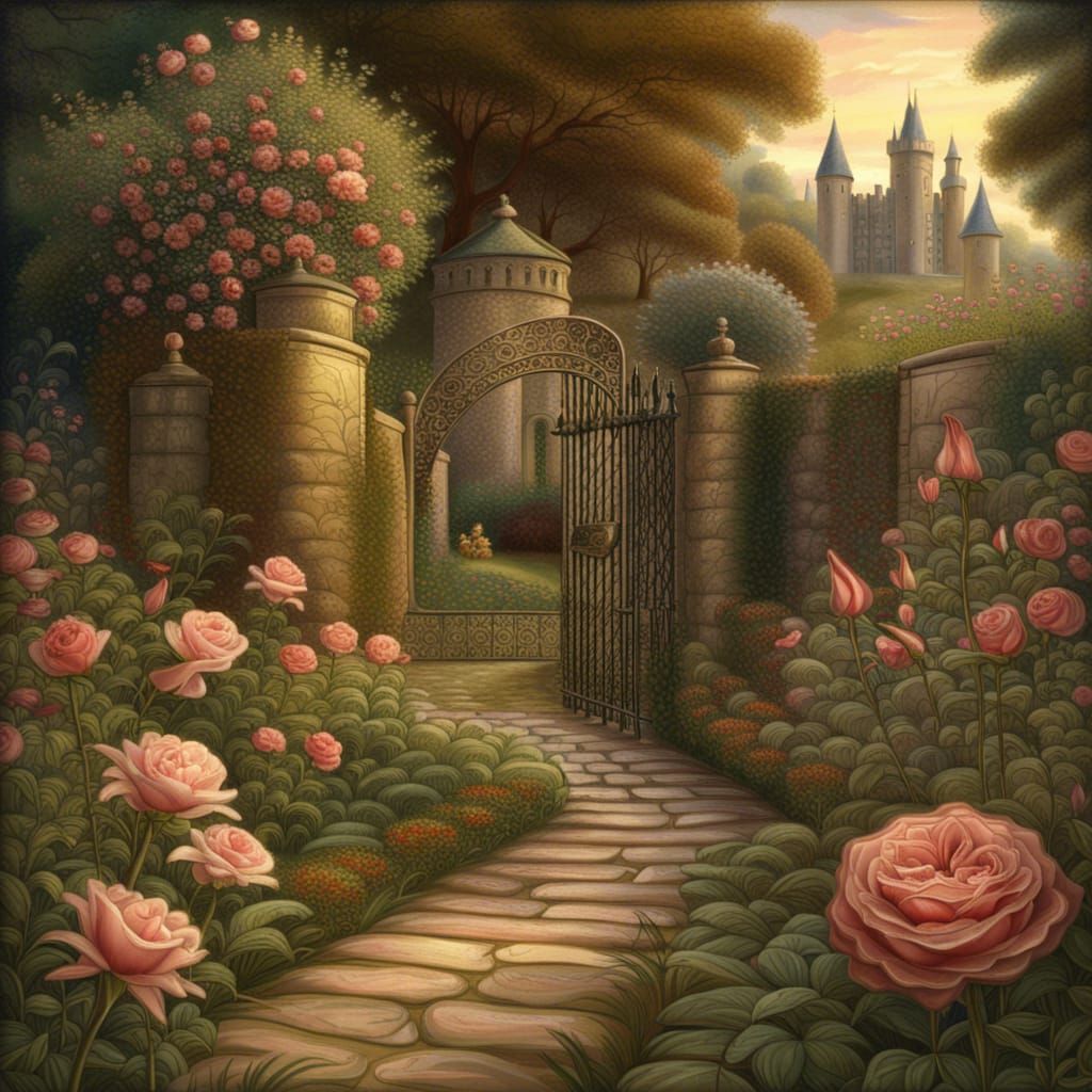 Fantasy Garden Path to Castle in Strudwick Style
