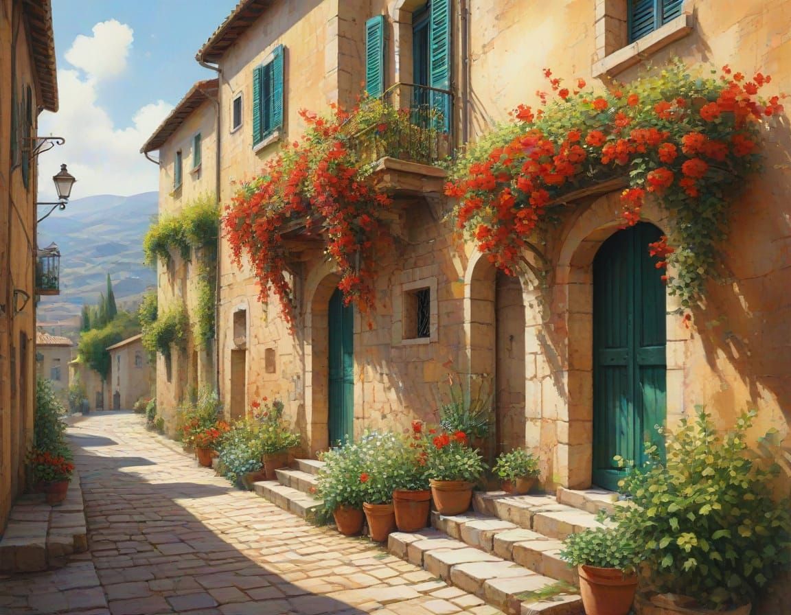 Vibrant Italian Street Watercolor Painting