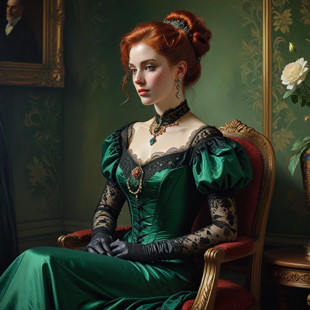 Elegant Victorian Lady Portrait in Oil Painting Style