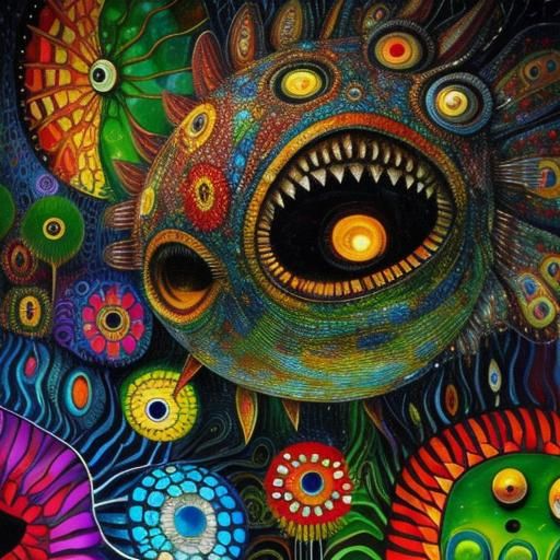 Angler Fish in Oil, Mosaic, and Surreal Styles