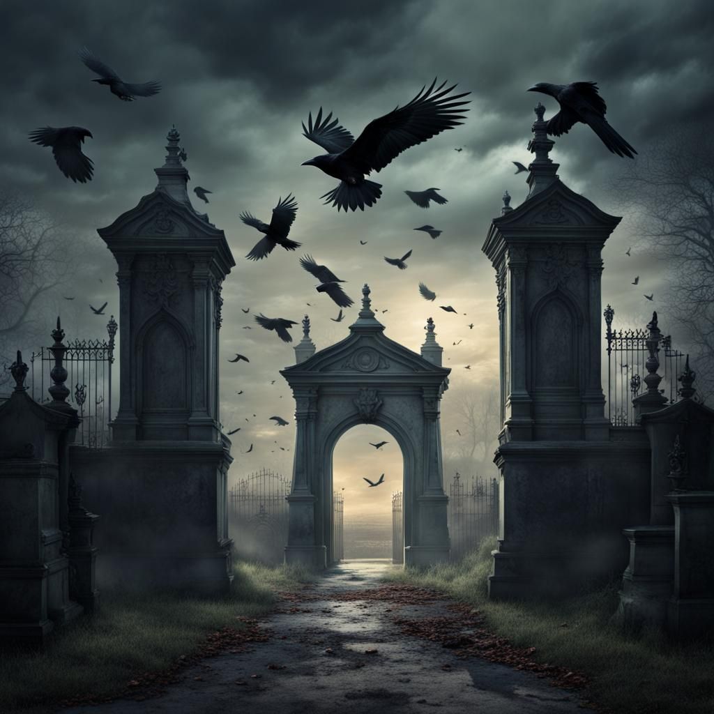 Graveyard Sewer Entrance with Crows: Digital Matte Painting
