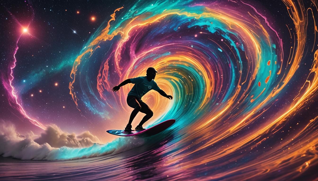 Cosmic Surfer Rides a Glowing Wave in Space