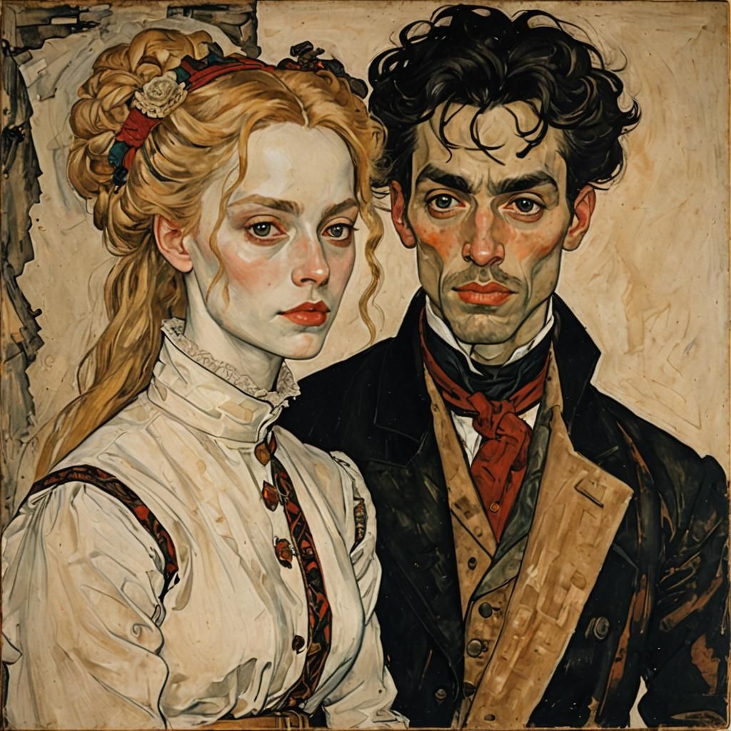 Prince Myshkin and Aglaya Portrait in Expressionist Style